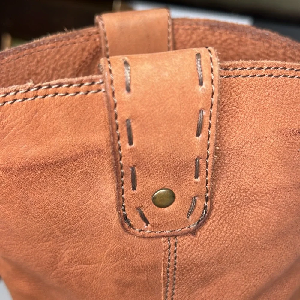 Johnston & Murphy Mid Calf Brown Leather Moto Style Pull On Harness Boots Size 8 - Picture 12 of 16